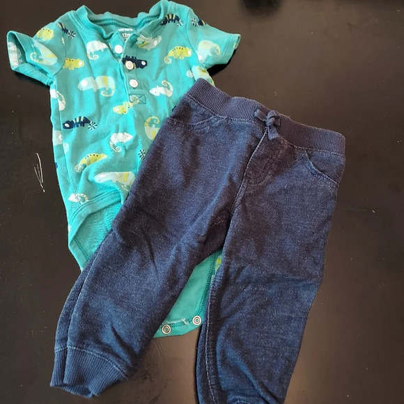 Carter's Baby Boy 2-Piece Chameleon Bodysuit Pant Set in Size 12M - Picture 2 of 6